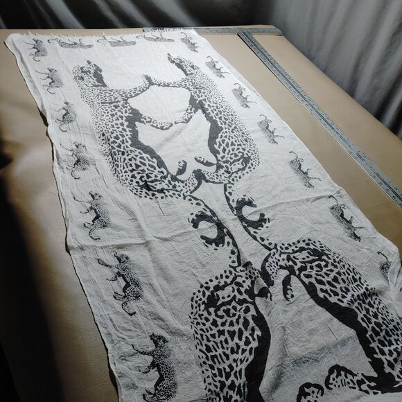 Shawl Wrap Scarf Leopard Cat Print Cotton Viscose Fringe 64 by 27 Black White - Picture 11 of 11